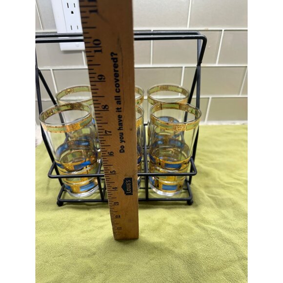 6 MCM Culver Empress Highball Glass Set 22K Gold Trim Caddy Table Top Decor Bar - Picture 15 of 16